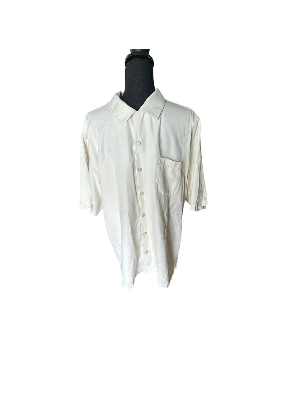 Tommy Bahama 100% Silk Short Sleeve Button-Up Cream Shirt | Size L